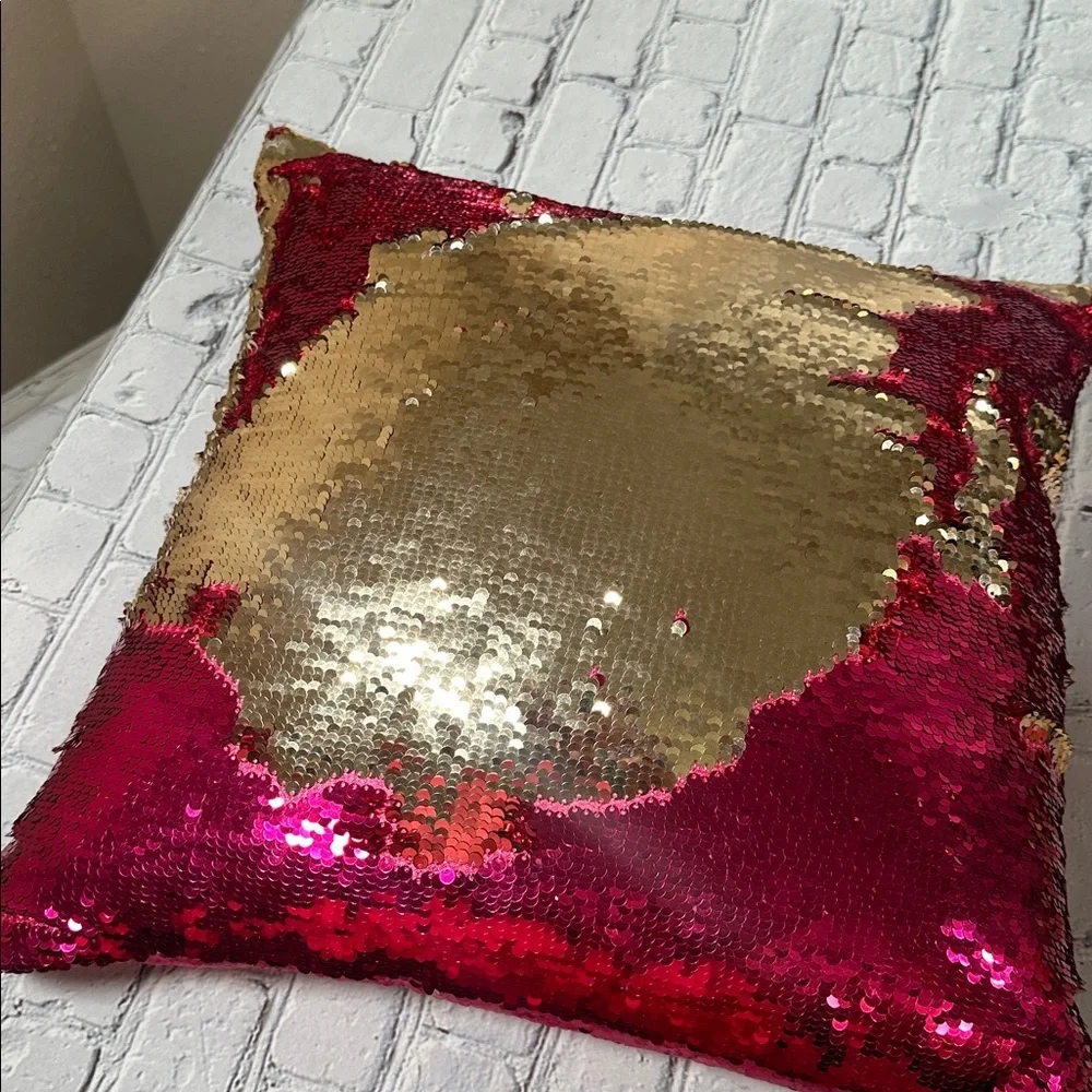 Reversible Color Change Sequin Throw Pillow Sparkle Shine Pink Gold 15x15x6 Girl